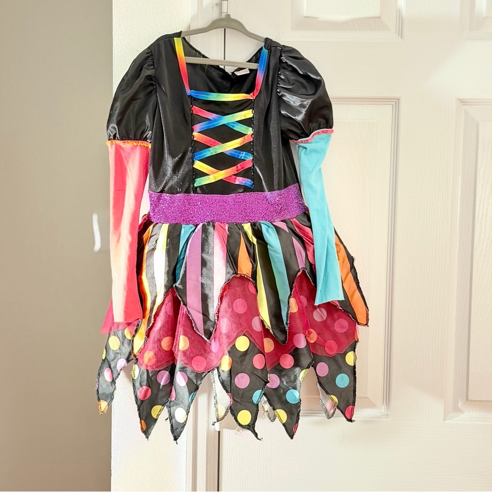 Girls Rainbow‎ Jester Clown Costume M (8–10)
